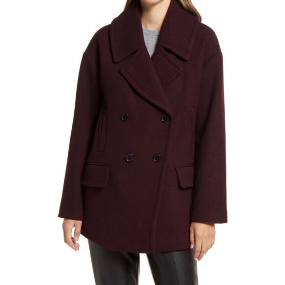 Nordstrom Women's Double Breasted Elongated Peacoat in Burgundy Stem, Small - Picture 1 of 11
